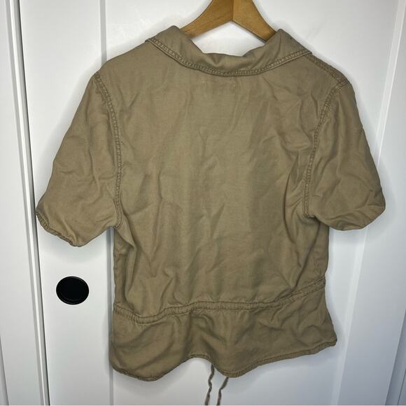 OAT New York Tan Button Down Waist Tie Peplum Top Size Large - Picture 7 of 7